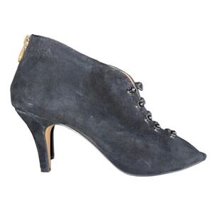 Adrienne Vittadini Black Suede Peep Toe Ankle Booties Women's Size 9M